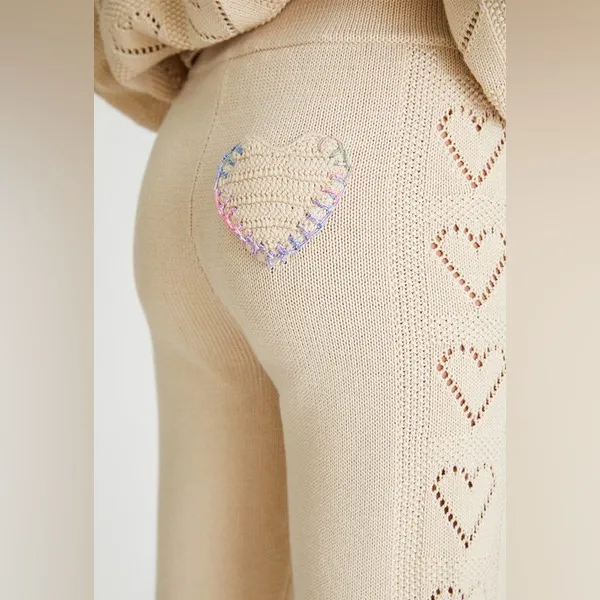 LoveShackFancy Toro Knit Pants Sunset Wheat Heart Detail Cotton Size Small - Image 4