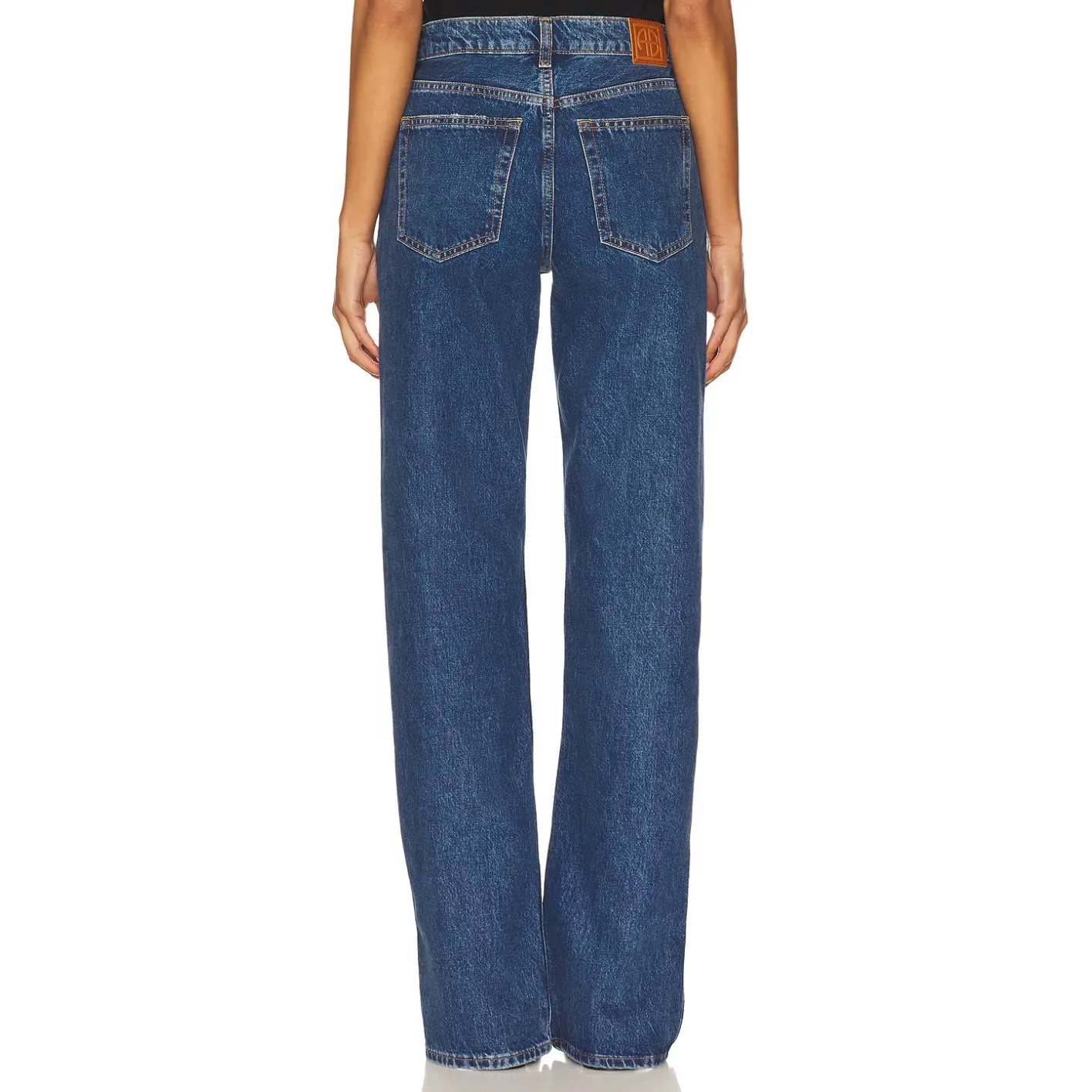 Anine Bing Roy Wide Leg Mid-Rise Jeans Dark Blue Wash Women's Size 32 - Image 4