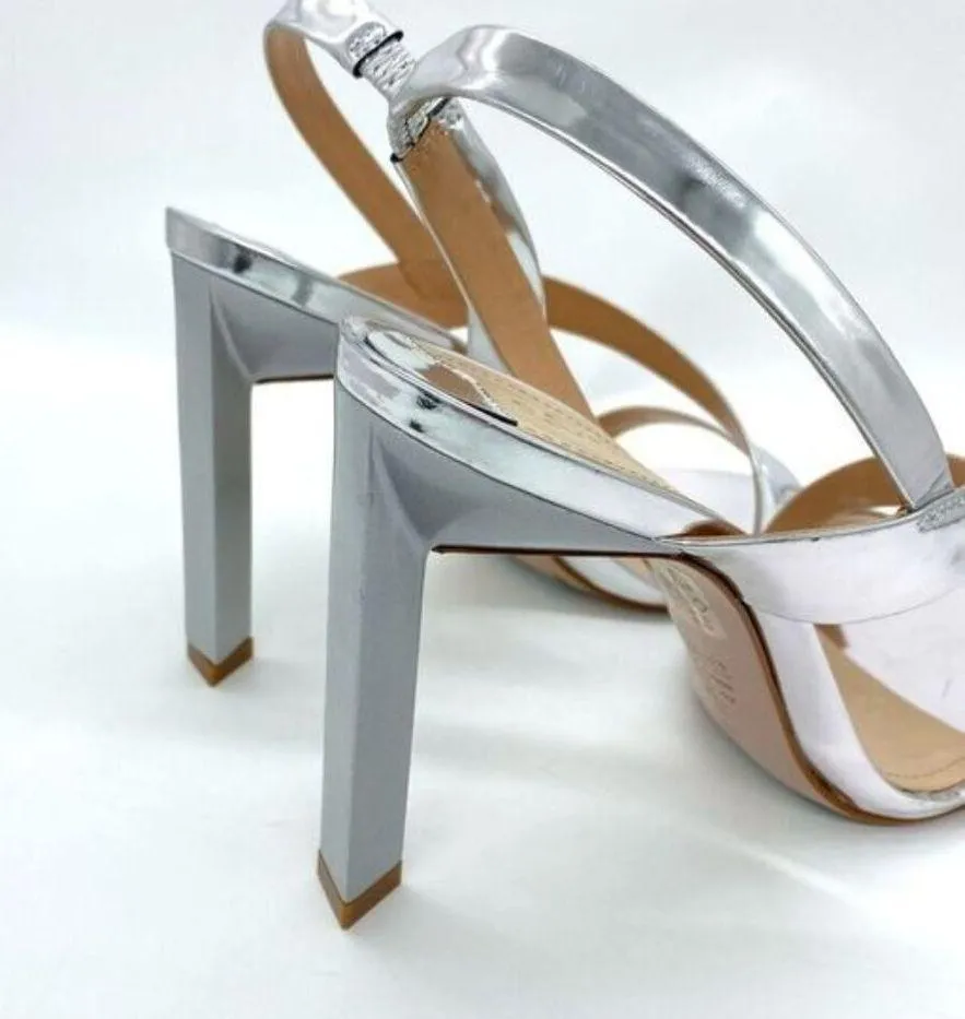 Schutz Kelly Metallic Silver Slingback Sandal Heels New - Image 11