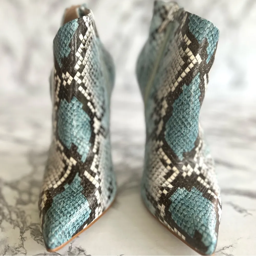 Steve Madden Decoy Booties Heels Snakeskin Print Blue 6 Cocktail Party Glam Mod - Image 6