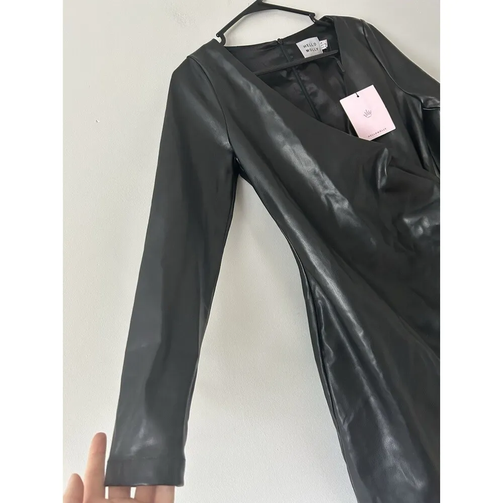 Hello Molly Black Catwoman Mini Dress Asymmetrical Front Slit Sexy Party Medium - Image 5