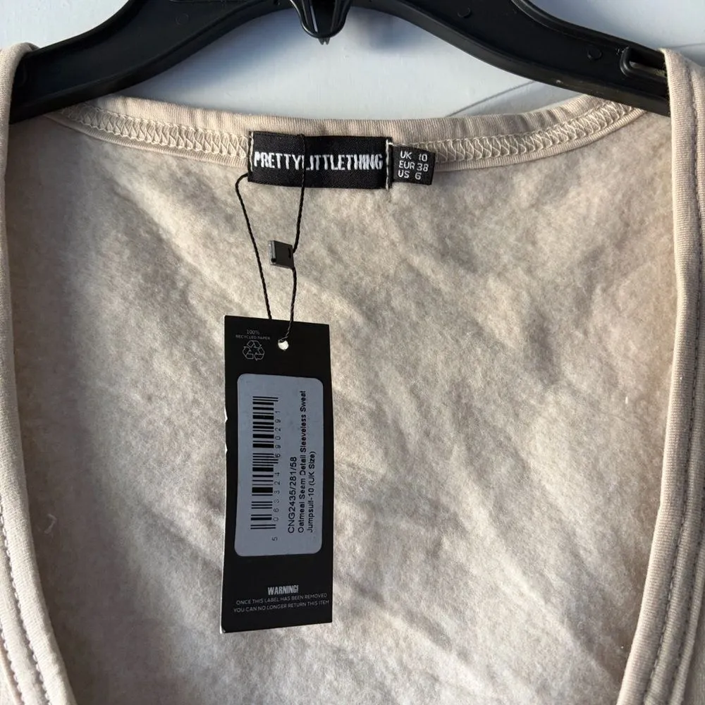 PrettyLittleThing OATMEAL SEAM DETAIL SLEEVELESS SWEAT JUMPSUIT Size 6 NWT - Image 2