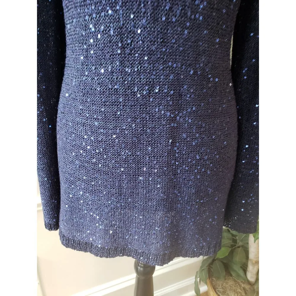 Fontana Sweater Women's XL Navy Sequin Knit Long Sleeve Boat Neck High Low Slit Blue - Image 12