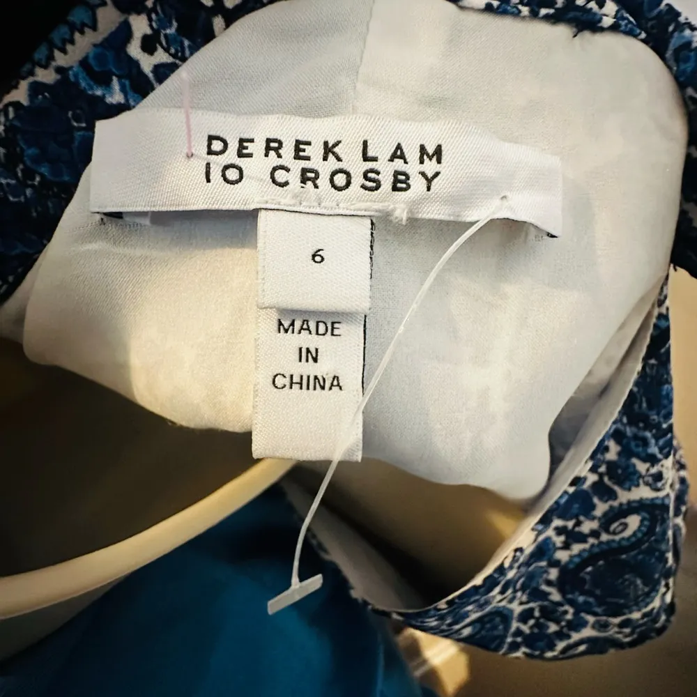 Derek Lam 10 Crosby Satina Women's 6 Snap Collar Blue Paisley Print  Mini - Image 14