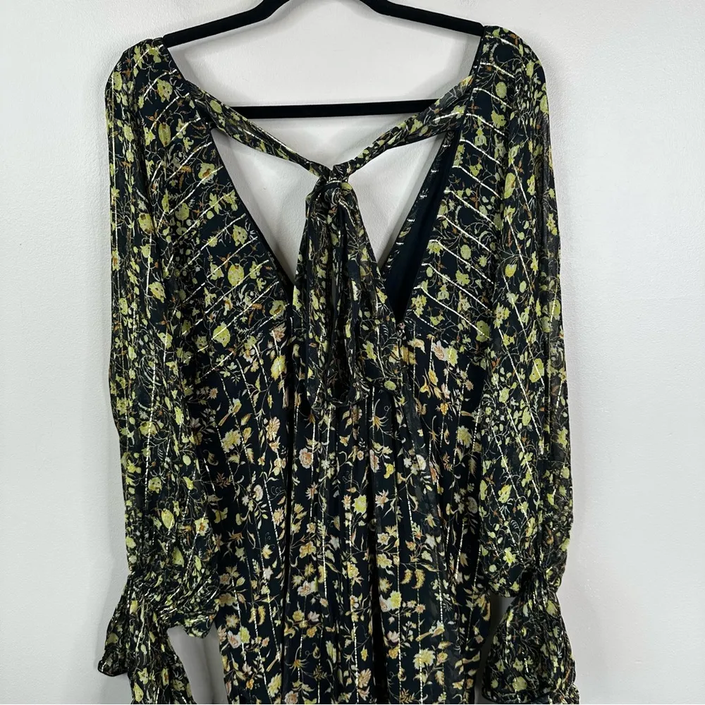 NEW Rococo Sand Hana Kaftan Dress Womens M Floral Printed Flowy Boho Maxi Black Size M - Image 11