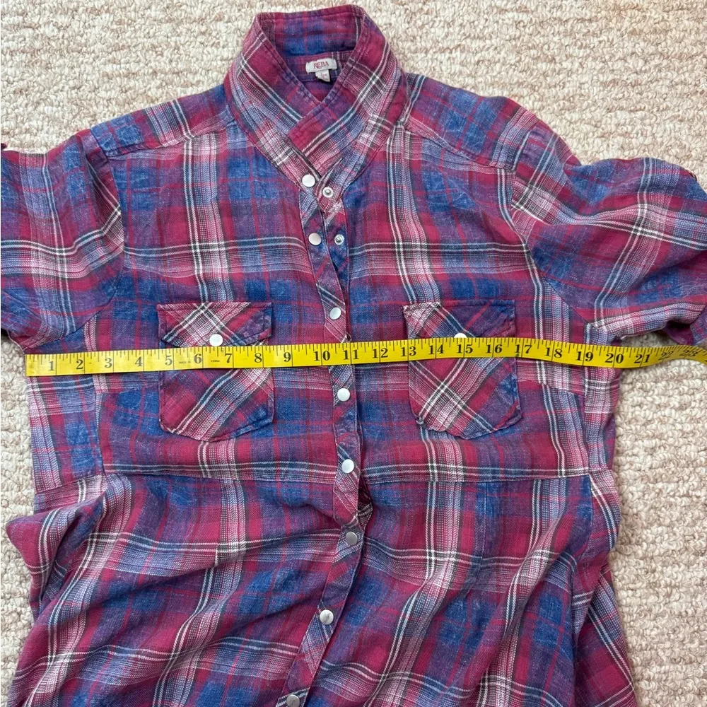 Reba Red and Blue Buttoned Midi Dress Size Large 100% Cotton Side Pockets A1 - Image 13