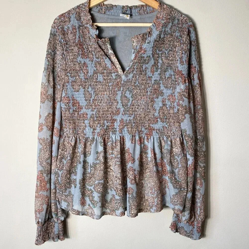 Akemi + Kin Anthropologie Women's Small Adria Paisley Print Shirred Blouse Top - Image 6