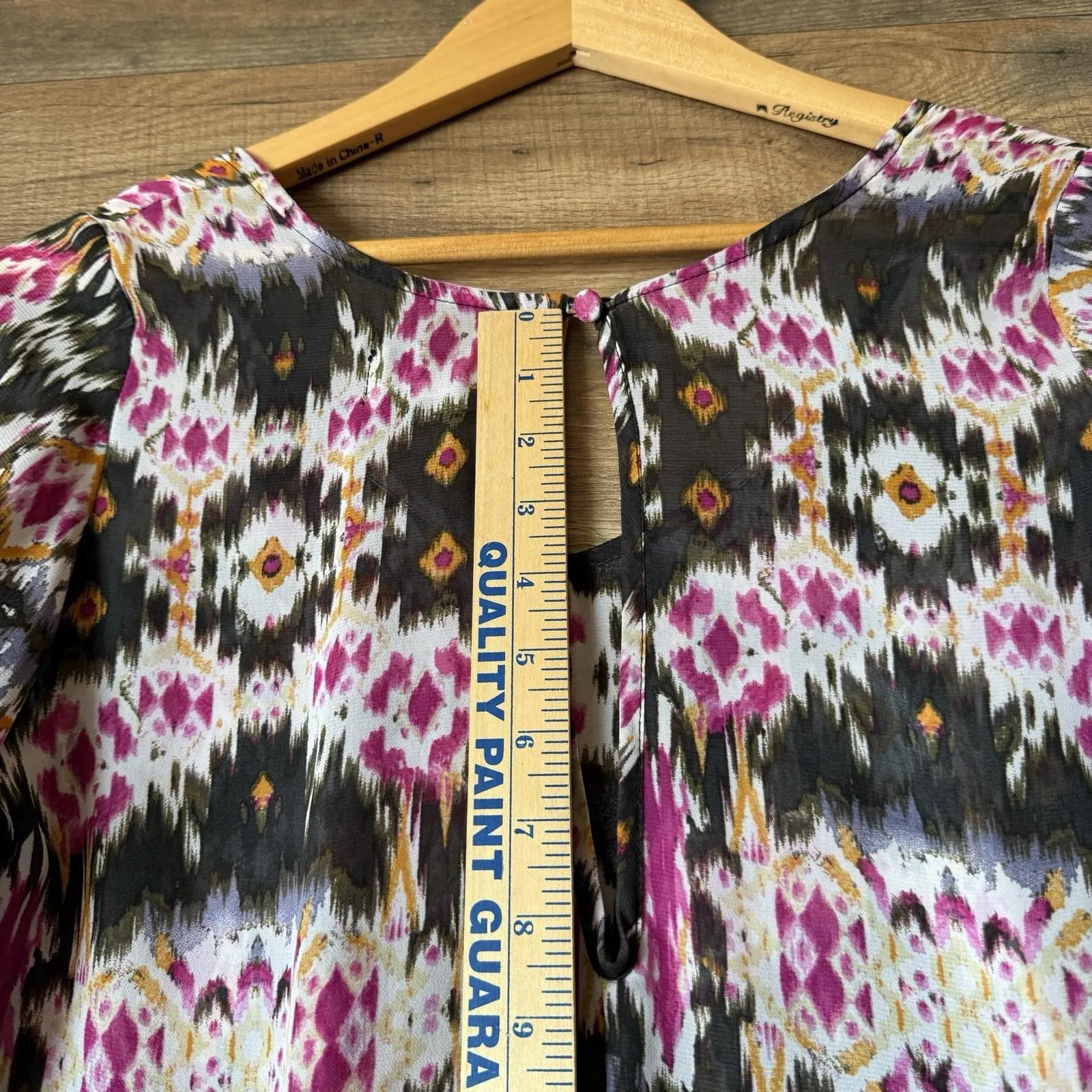 SHOW ME YOUR MUMU Aztec Print Top Size Small Gray Pink Sheer Blouse Scoop Neck - Image 4