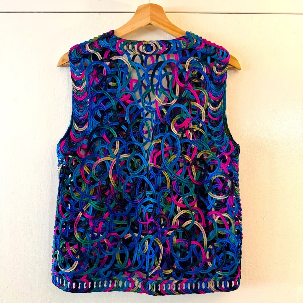 Vintage Chico’s OPEN WEAVE VEST Sz S Beautiful Blue, Purple, Pink Featherlight - Image 4