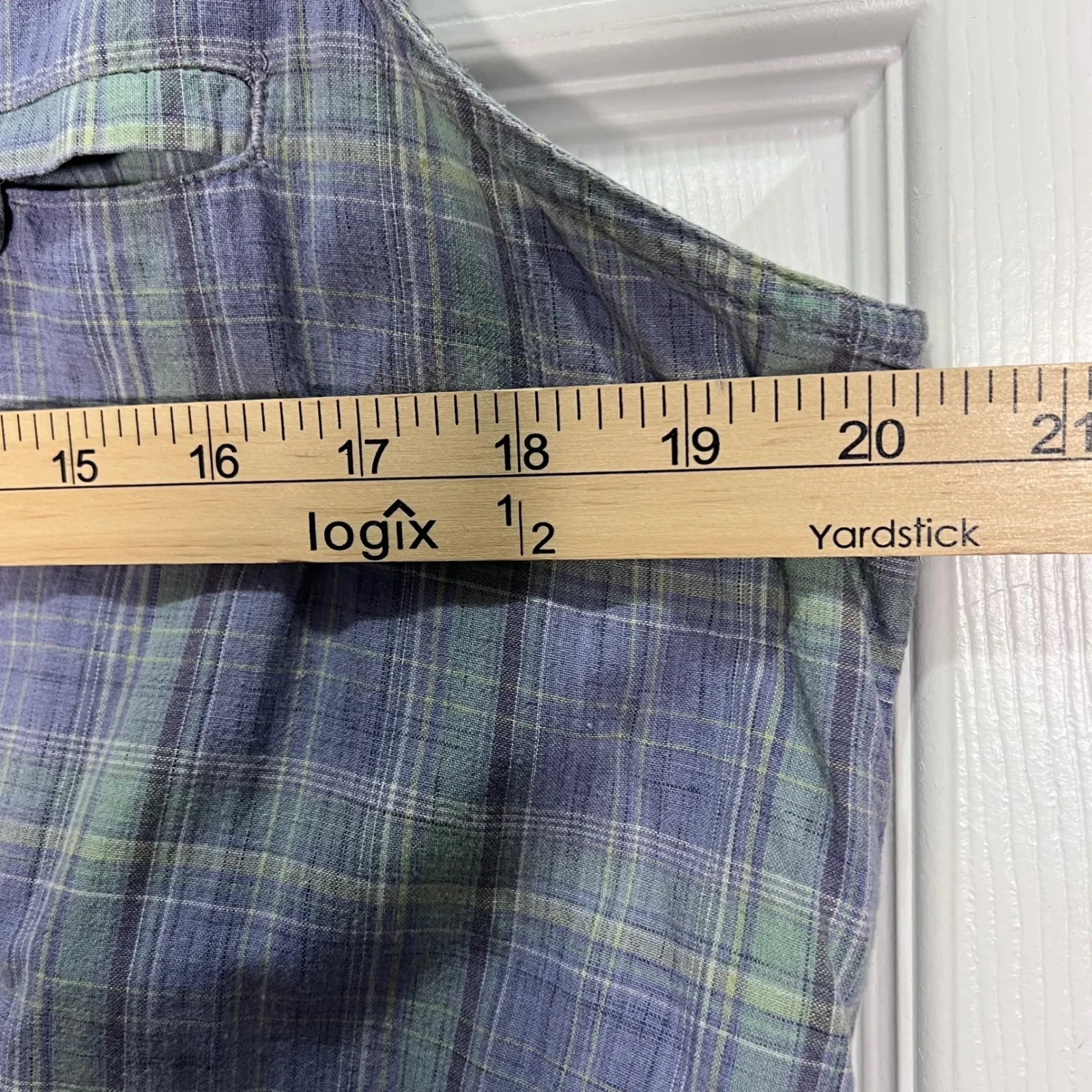 Woolrich Womens Button Up Sleeveless Plaid Shirt Top Casual Blue Green Large - Image 6