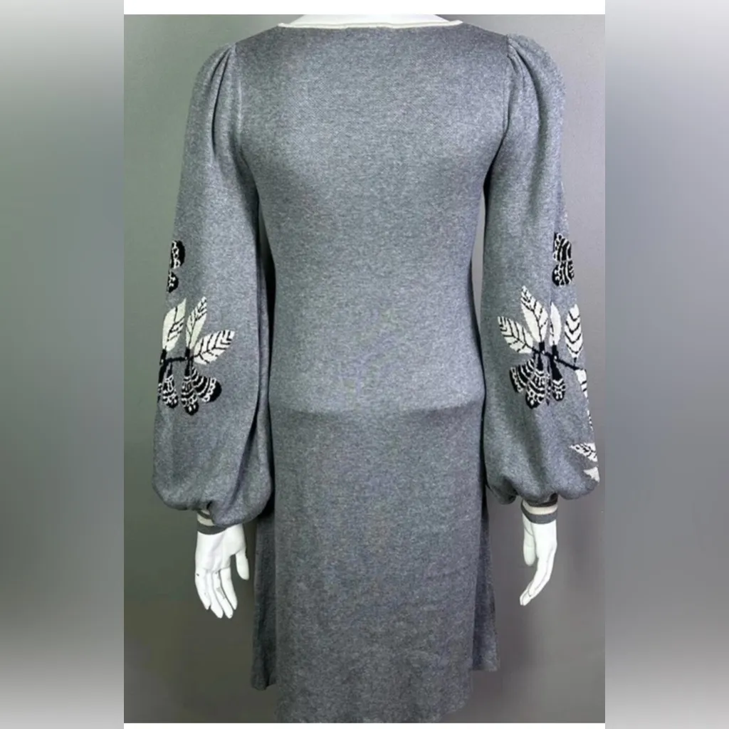 Max Studio grey  knit Cotton Rayon blend  floral motif sweater dress L - Image 2