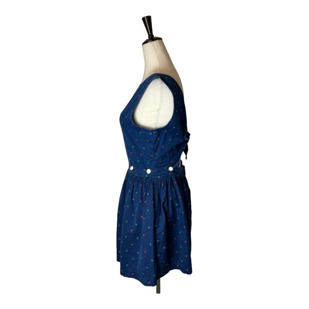 Maison Kitsune Dress Women 8 Blue Floral Cotton Button Detail‎ Tie Back Mini - Image 5