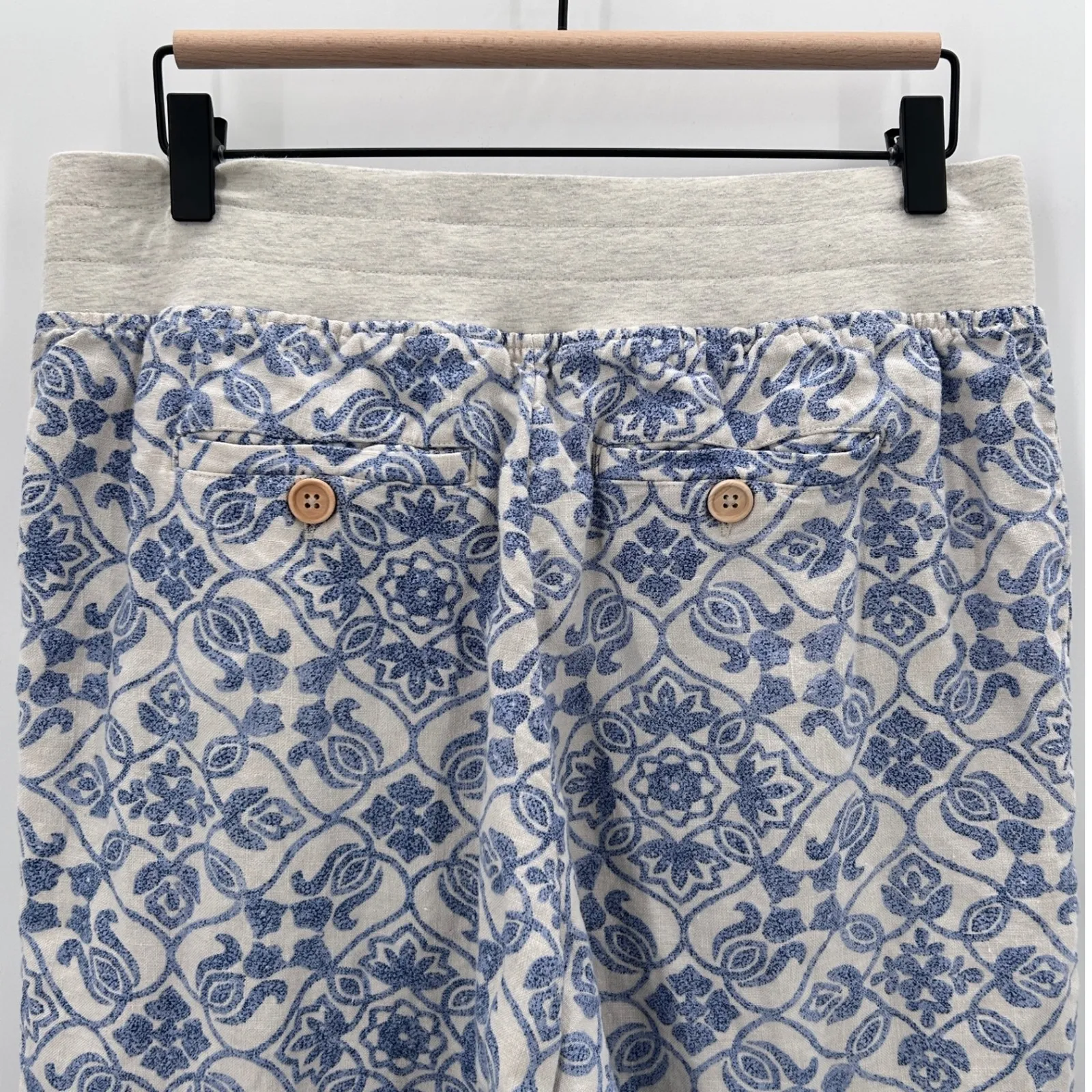 Soft Surroundings Aliso Point Linen Blue Tile Print Wide Leg Pant Medium Petite - Image 4