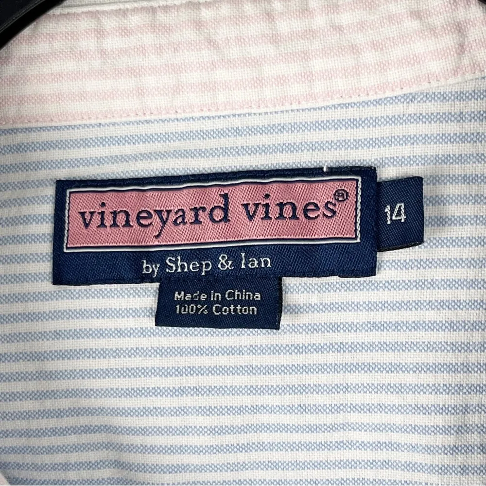 VINEYARD VINES Blue White Railroad Stripes Long Sleeves Button Shirt, Size 14 - Image 3