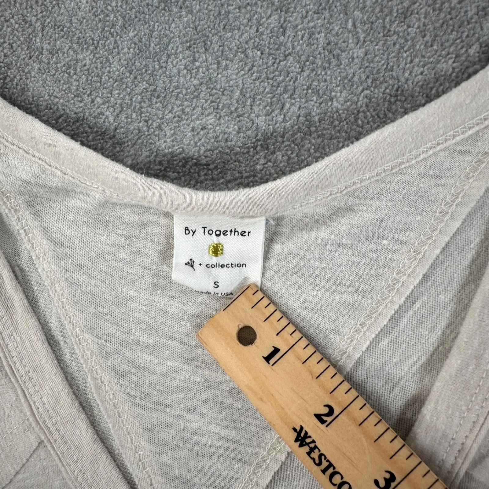 By Together Oversized Henley Tee Shirt Short Sleeve Women's Small Beige V-Neck - Image 5