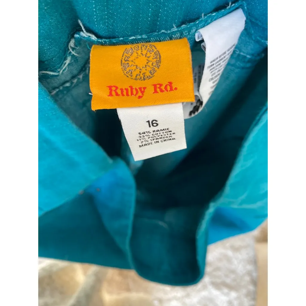 Ruby Rd Teal Slimming Contour Waistband Pants 16 Clean Girl Bright Capsule Boho Blue - Image 6