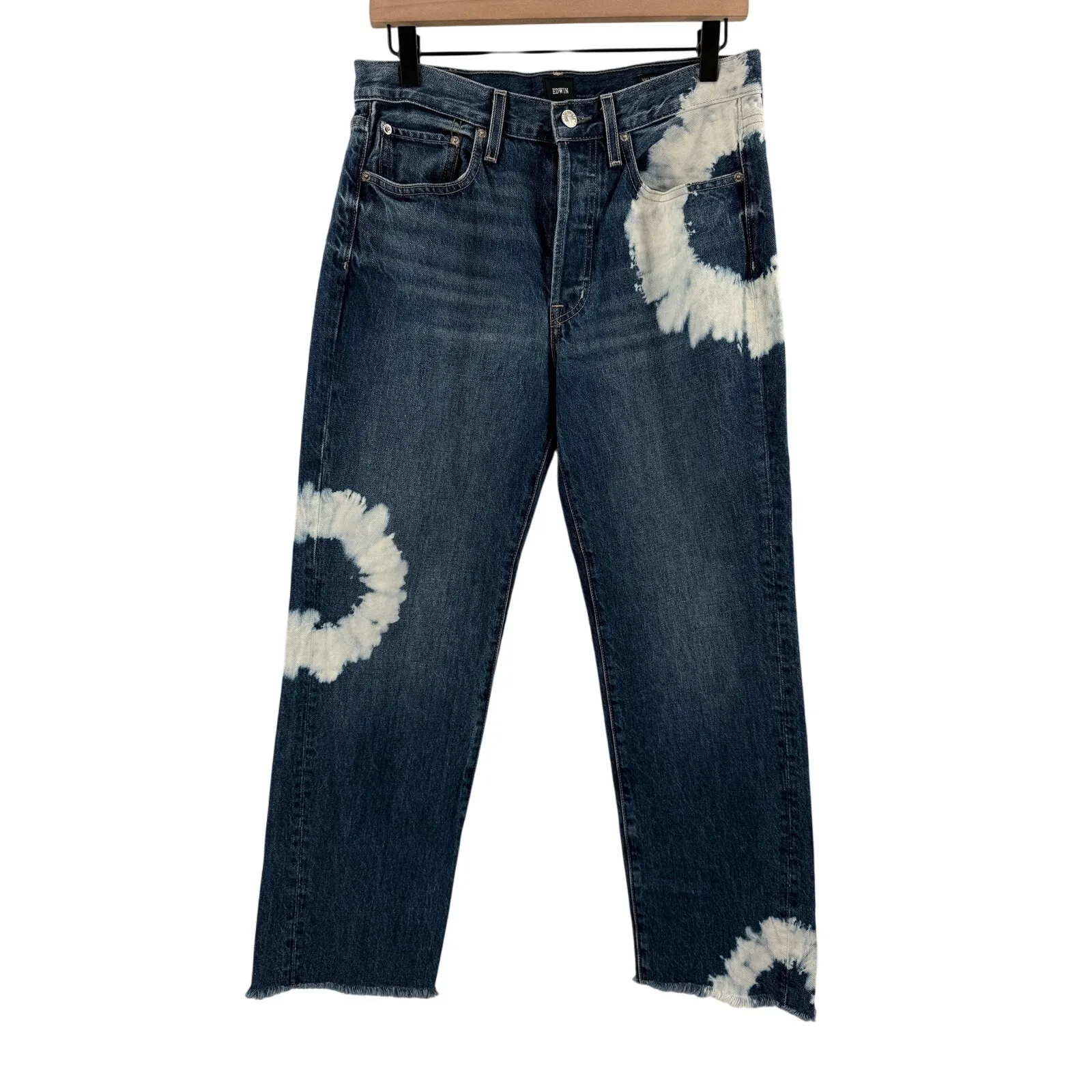 Edwin Jeans SZ 28 Kali Ankle Vintage Straight Denim 100% Organic Cotton Tie Dye Blue - Image 5