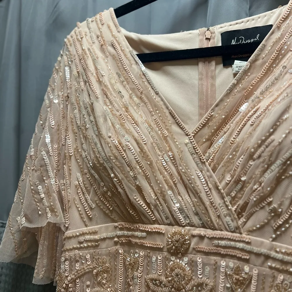 New Mac Duggal 9064 Sequined V Neck Sheath Blush Pink Sleeved Maxi Formal dress - Image 8