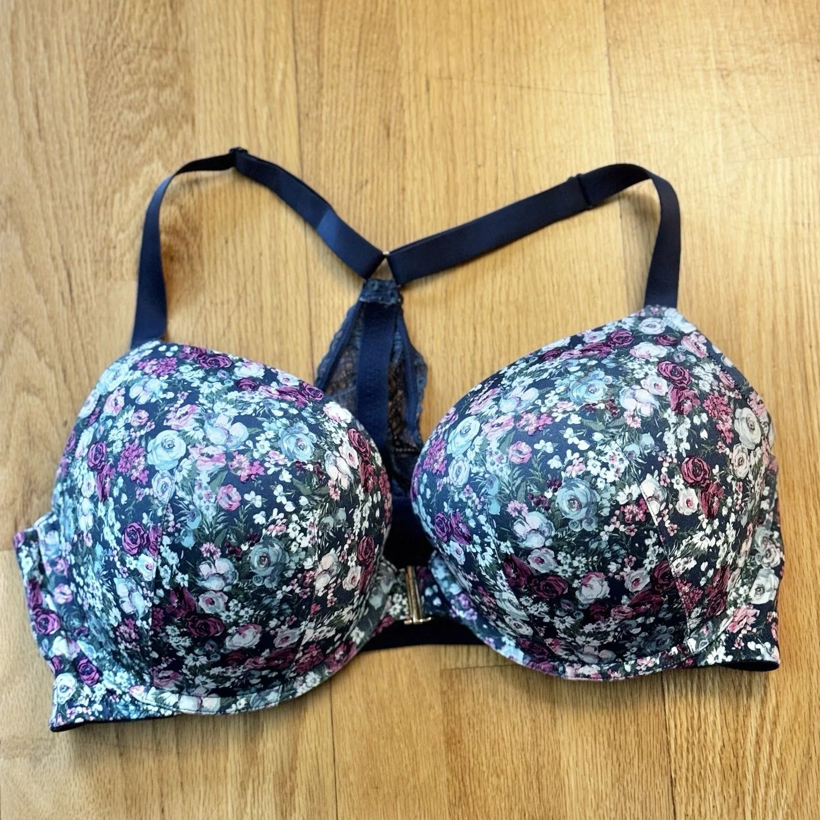 Cacique Boost Plunge Floral Bra Multi 44DDD EUC Front Clasp Adjustable Straps - Image 16