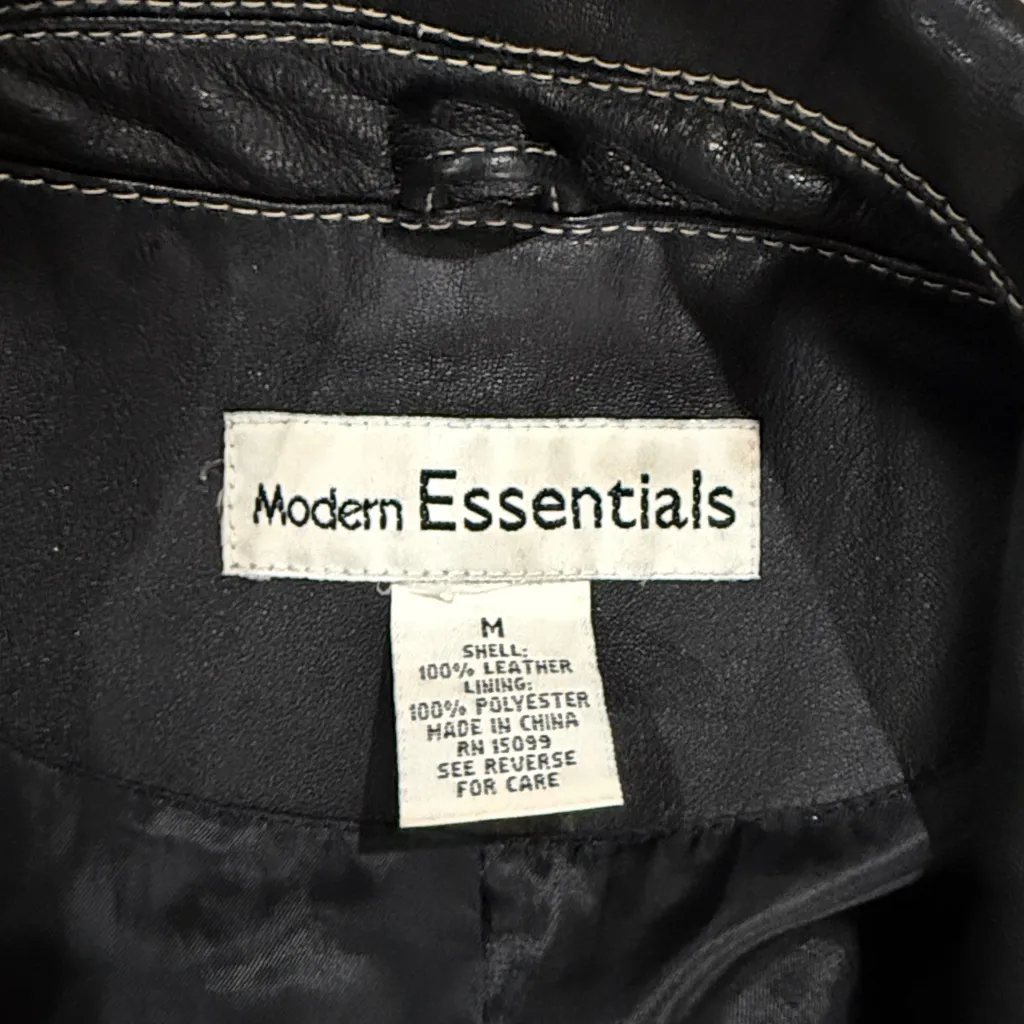 Modern Essentials Black Leather Jacket w Contrast Stitching Size M Size M - Image 4