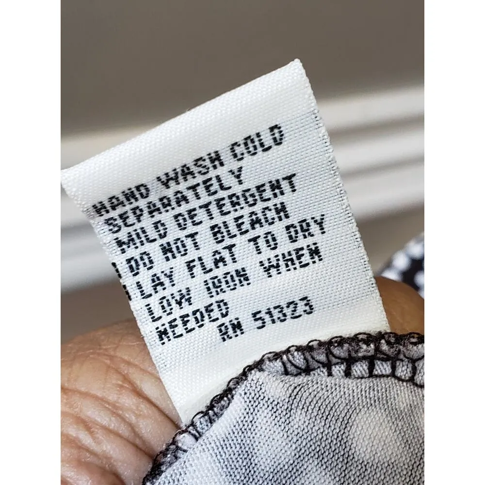 Kenneth Cole Sheath Dress Women's Medium Black White Geo Print Smocked Pleated - Image 7