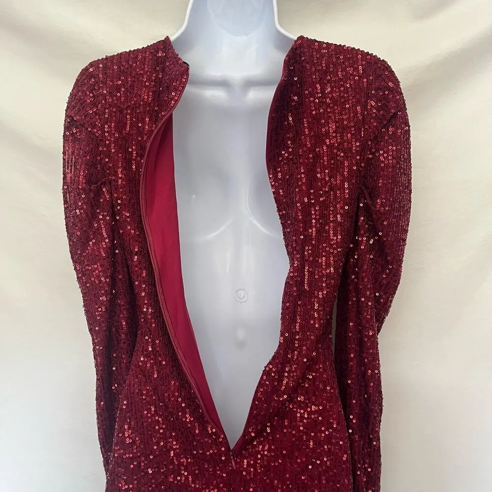 LuxeDress Red Sequin Mini Dress Sz S Mesh Cutout Bling Glam Cocktail Valentine - Image 8
