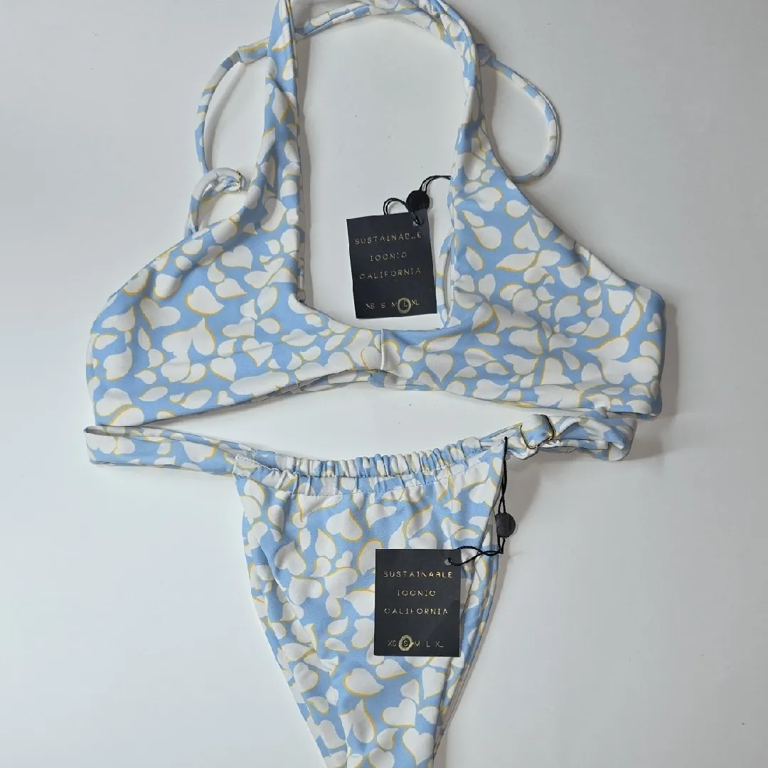 Skatie NWT Bikini Set Jasmine Top Bobbi Bottom Nantucket Swim Floral Blue S/L - Image 3