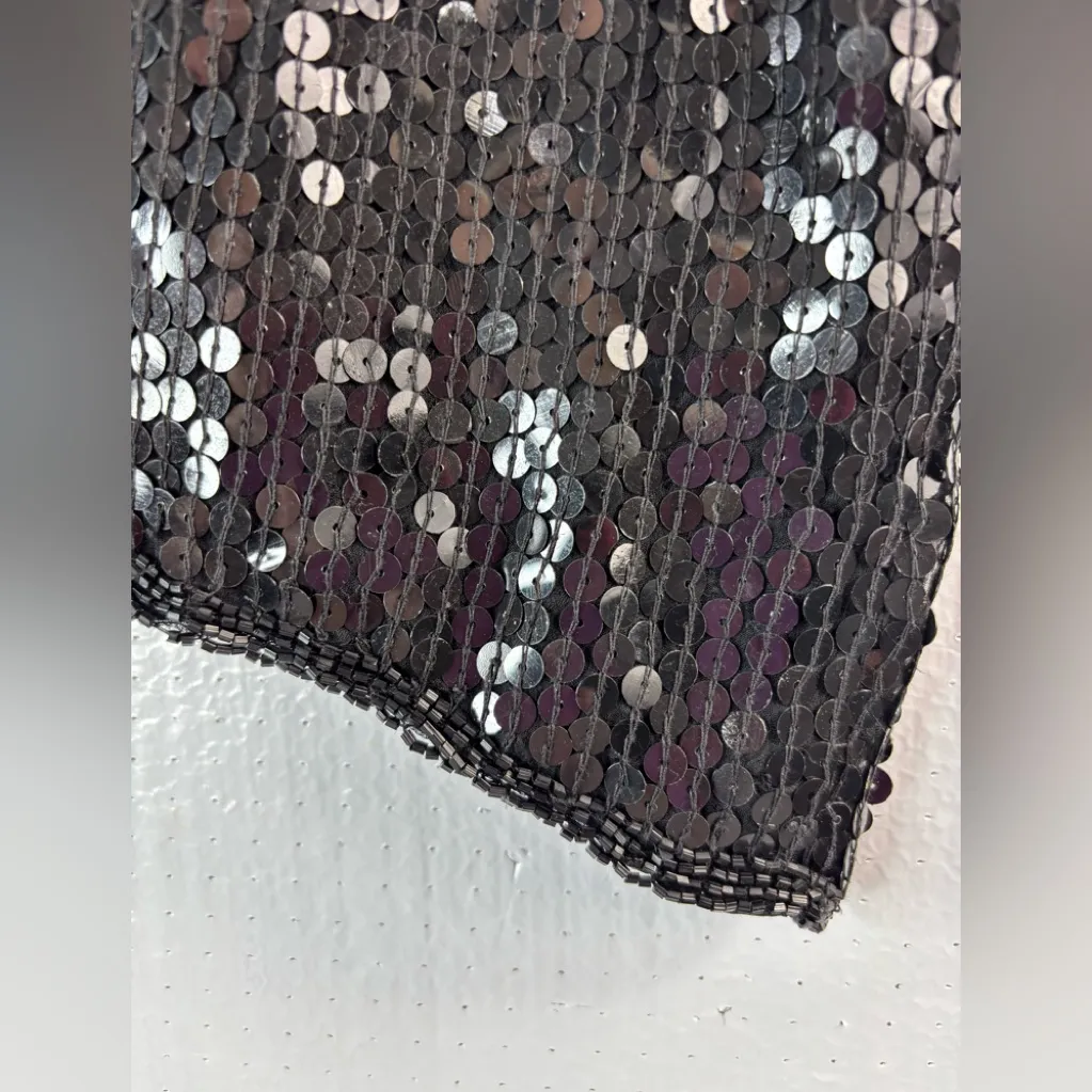 Chanson d’Amour Glam 80s Silk Black Beads Sequins Blouse Top Size L - Image 5