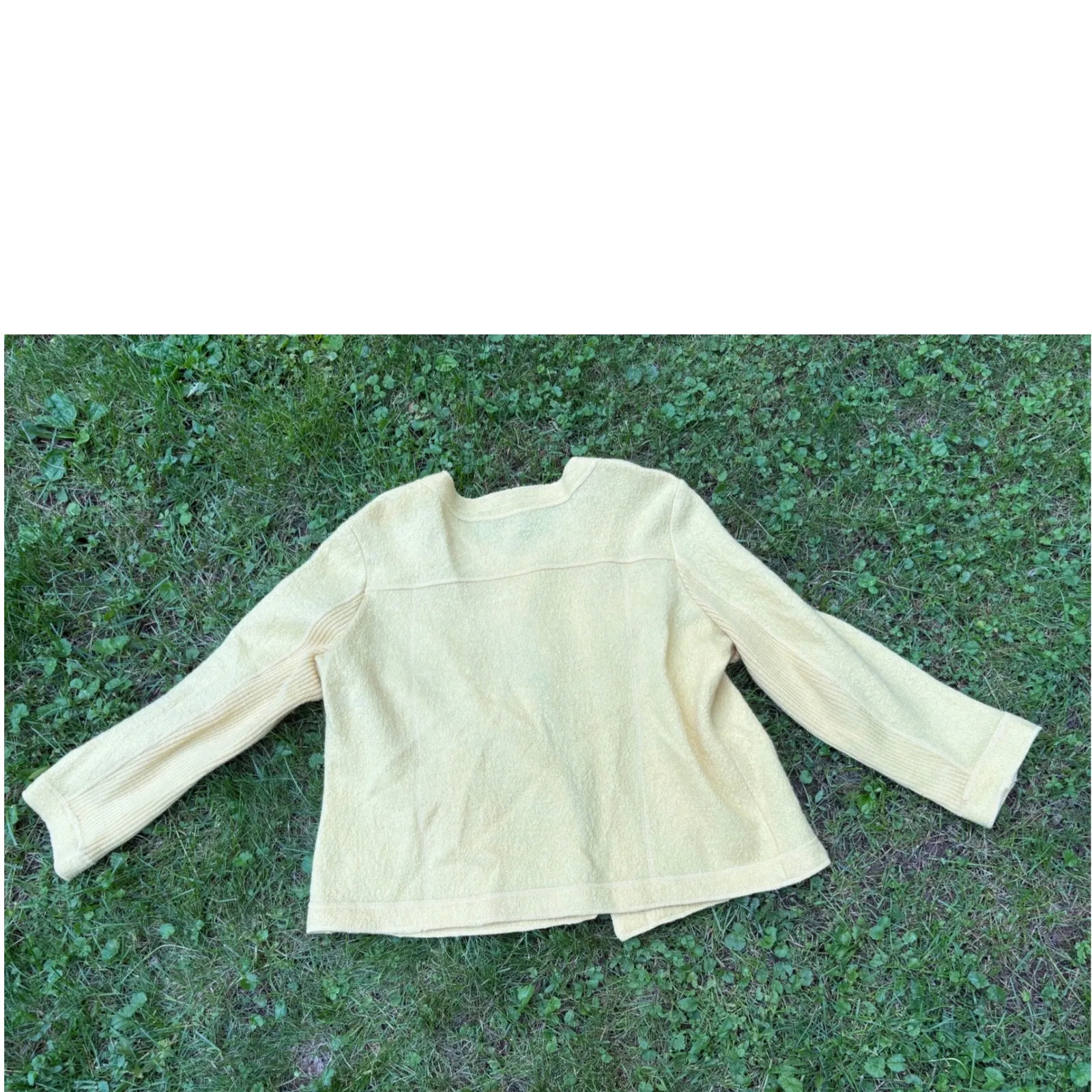 Vintage Wool Blend Butter Yellow Cardigan Jacket w Pockets Knit‎ Coat - Image 5