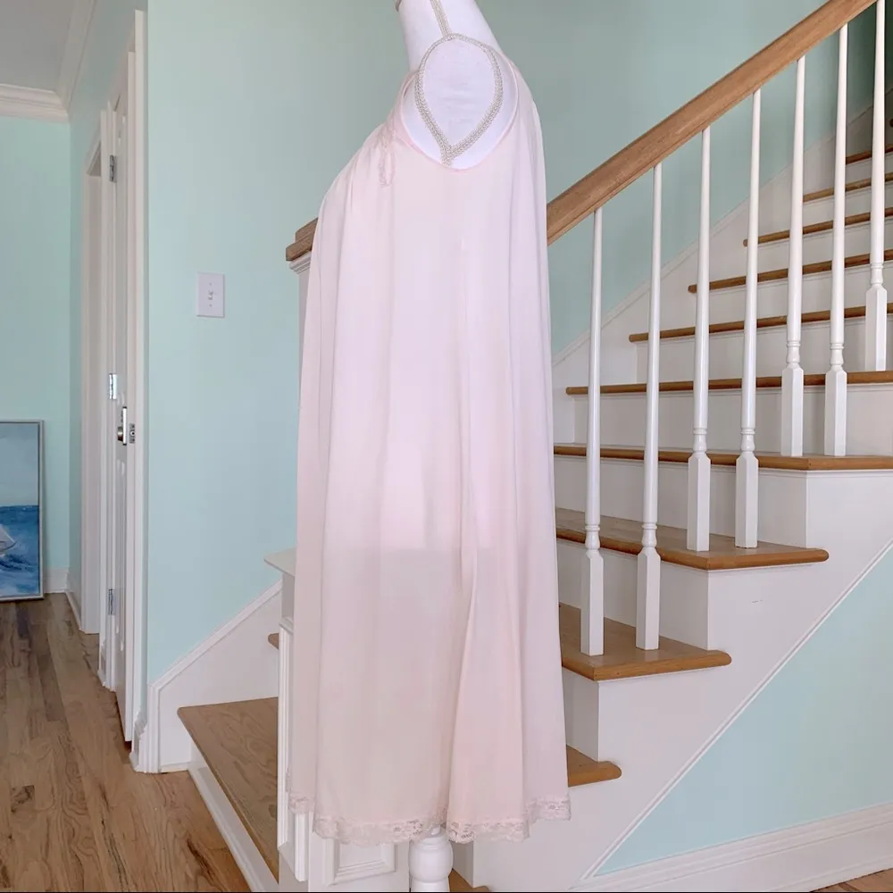 Vintage Shadowline Pink Lace Embroidered Nightie Nightgown S - Image 4