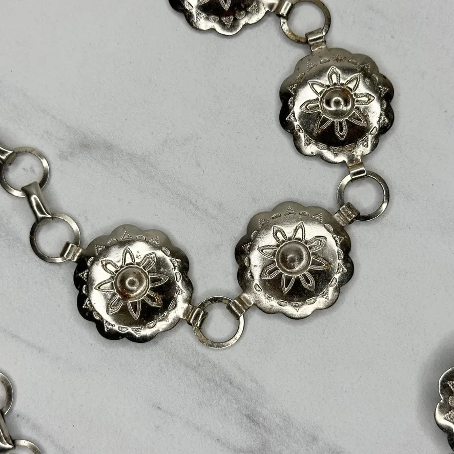 Western Concho Silver Tone Metal Chain Link Belt XS - Image 11