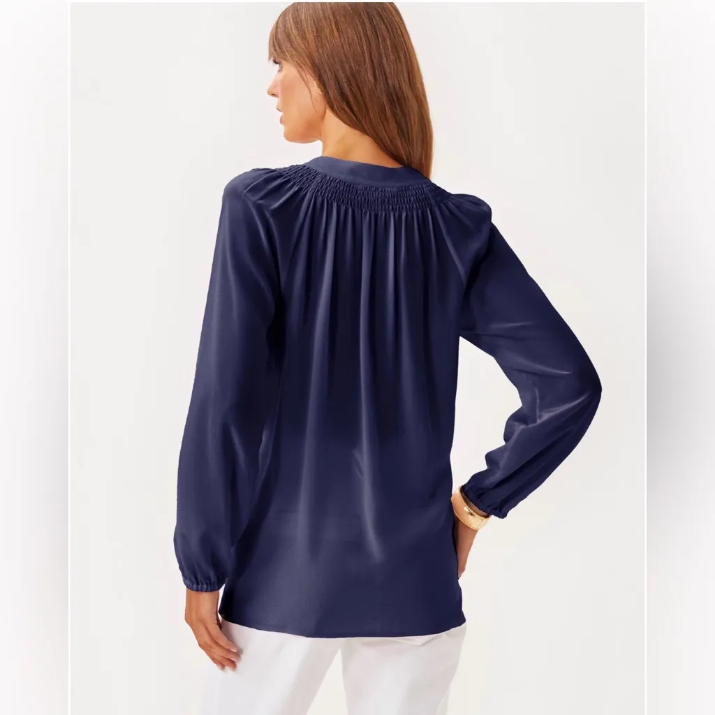 Lilly Pulitzer Elsa Silk Blouse Navy Size XS - Image 2