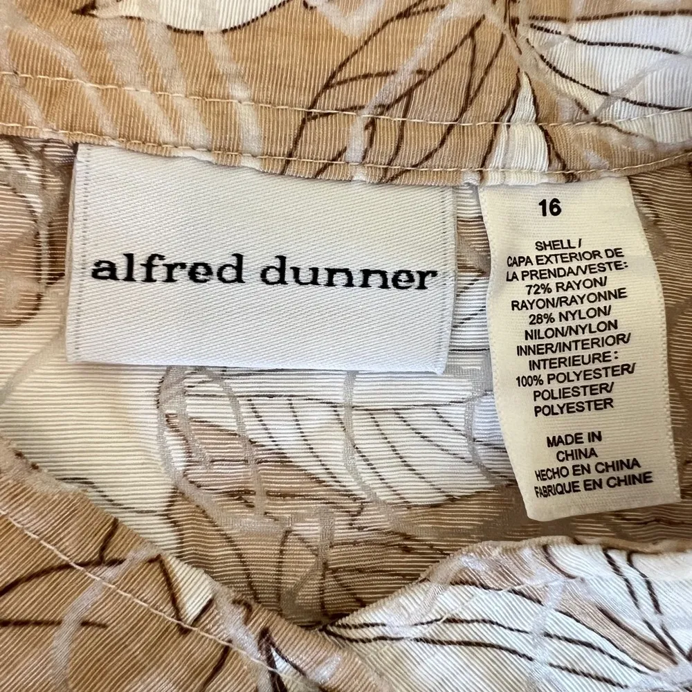 Alfred Dunner White and Tan Mandarin Collar Button Down Shirt - Image 3