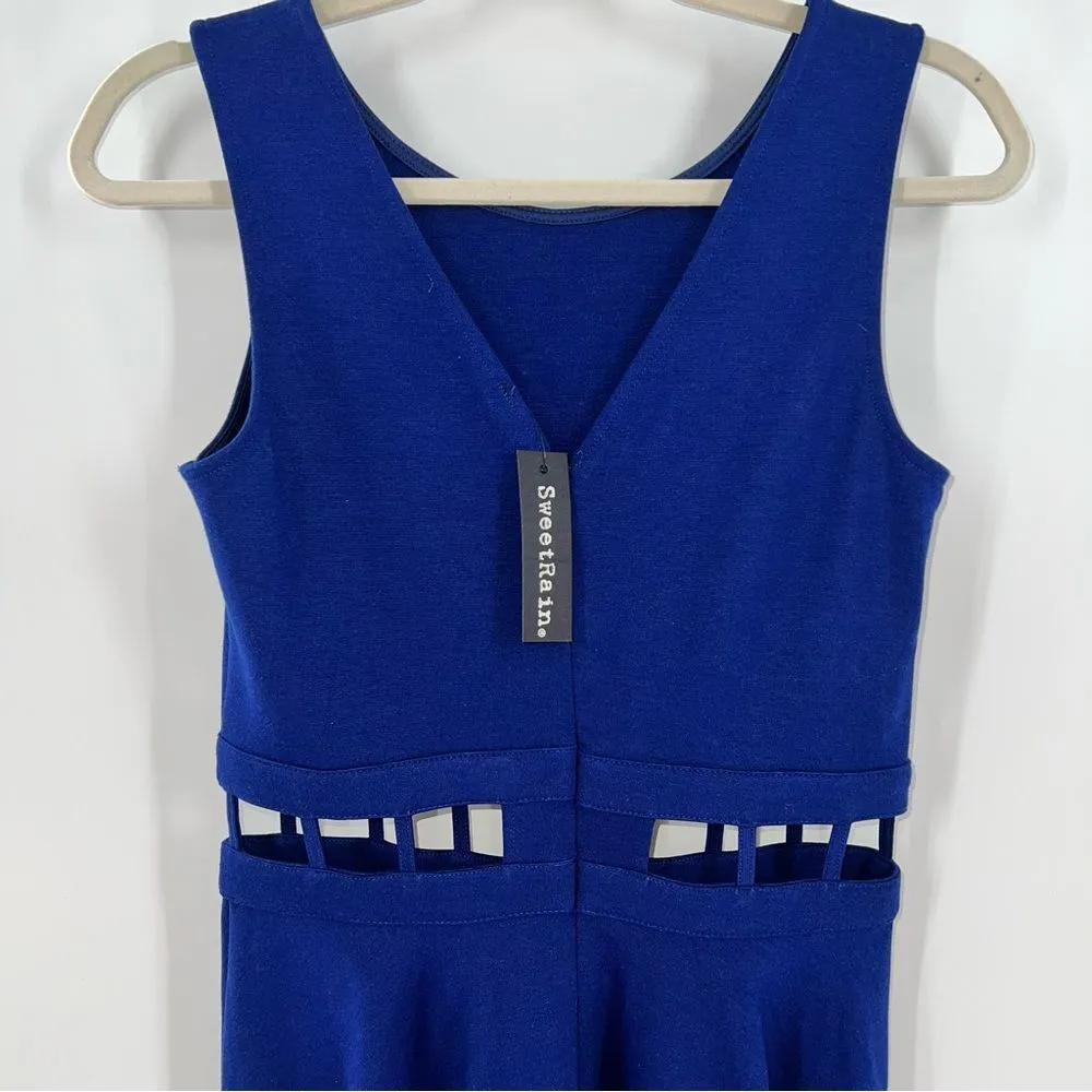 Sweet Rain Women's Skater Dress w/Open Cutouts @Waist in Royal Blue Size S - Image 7