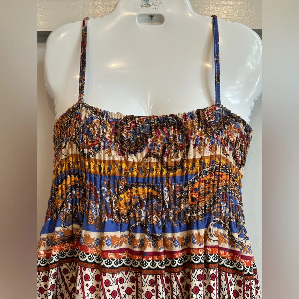 Pretty Angel linen blend boho tiered maxi dress with sparkle embellishment Blue Size M - Image 9