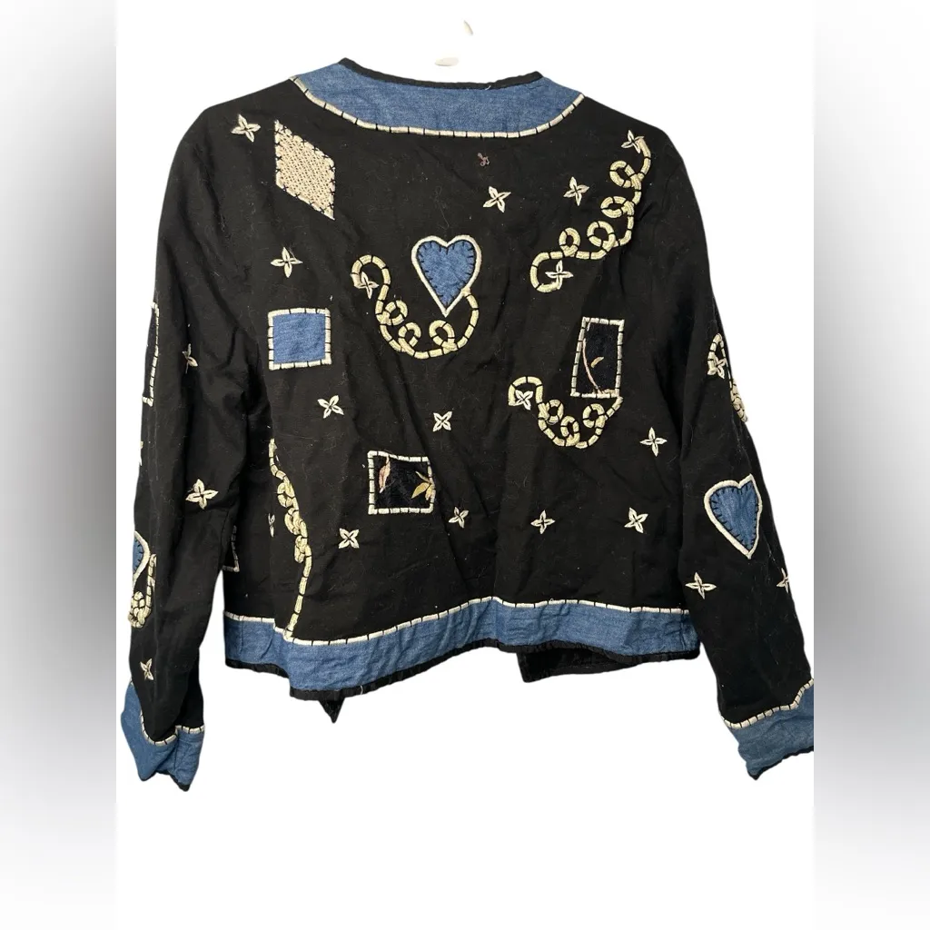 New Identity Black with Denim Patches Embroidery Jacket Size M - Image 2