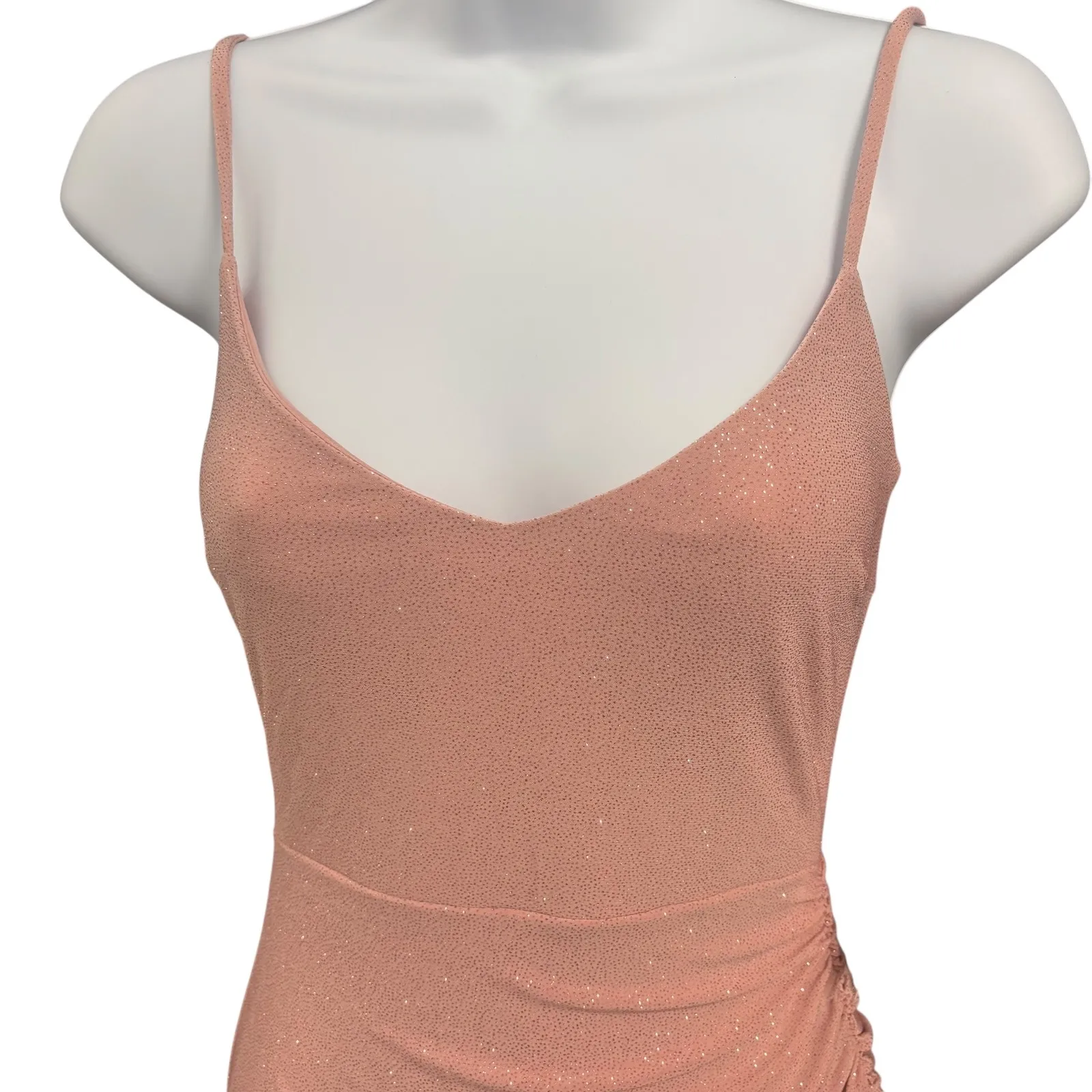 Glare Blush Pink Glitter Ruched Bodycon Cocktail Party Dress Sample Size Small - Image 3