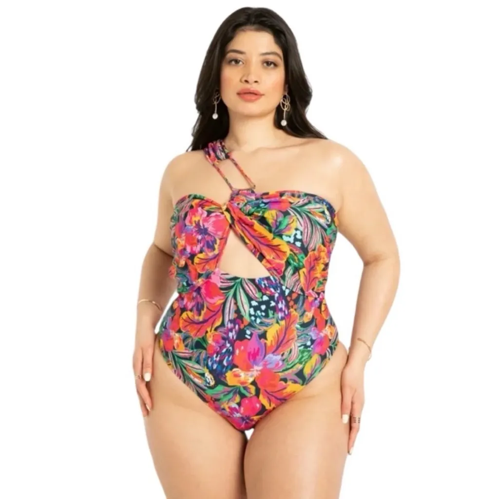 Eloquii Floral One Shoulder Cutout One Piece Swimsuit Tropical Print Size 16 XL - Image 6