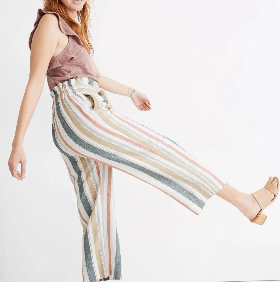 Madewell Tie-Waist Huston Pull-On Crop Pants in Stripe | XXS - Image 2