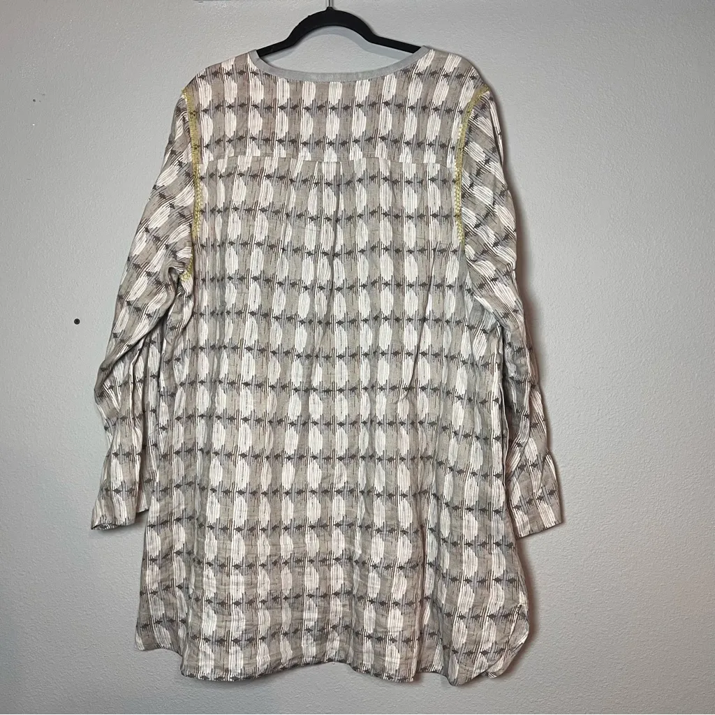 Sigrid Olsen Tunic Blouse Mini Dress Linen Size 1X Gray Tan Yellow Pattern - Image 7