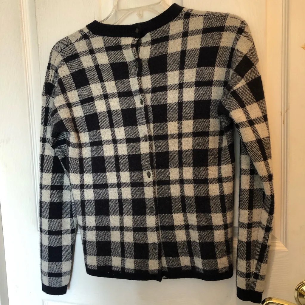Wool Madewell plaid sweater button back Navy White XS - Image 4