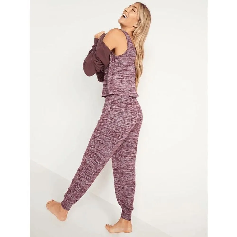 Old Navy Purple Maroon Red Stretchy Plush Jersey Knit 3 Piece Lounge Set Large - Image 7