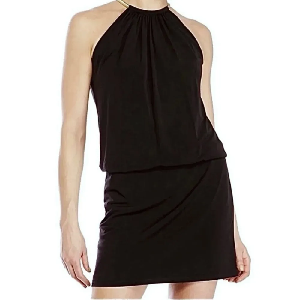 Jessica Simpson Dress Black Gold Collar Mini Jersey Knit 2 LBD Cocktail Chic - Image 14