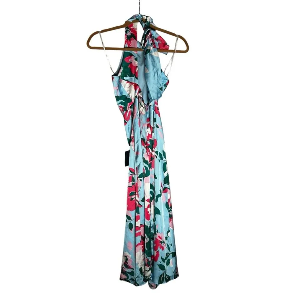NWT Lulus Charming Celebrations Light Blue Floral Halter Midi Dress Size XS - Image 3