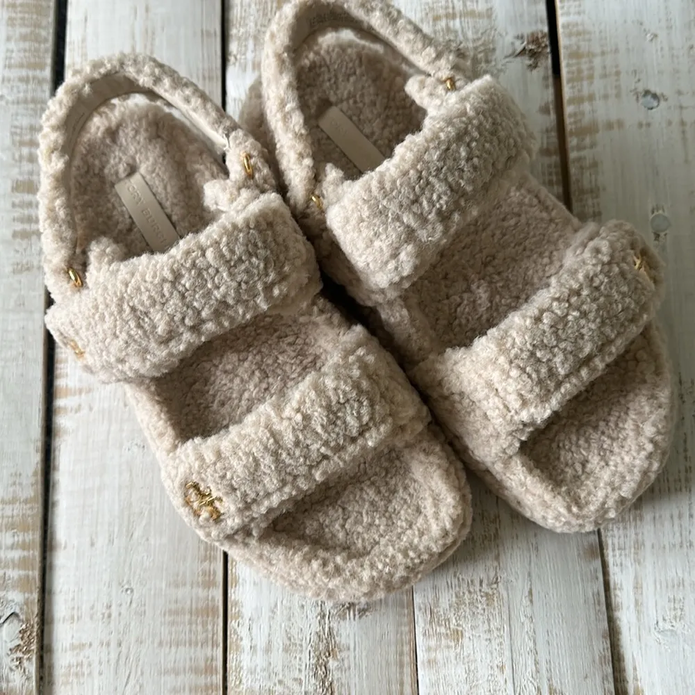 Tory Burch Kira Shearling Sport Sandal Taupe Size 8.5 Brand new BNIB - Image 2