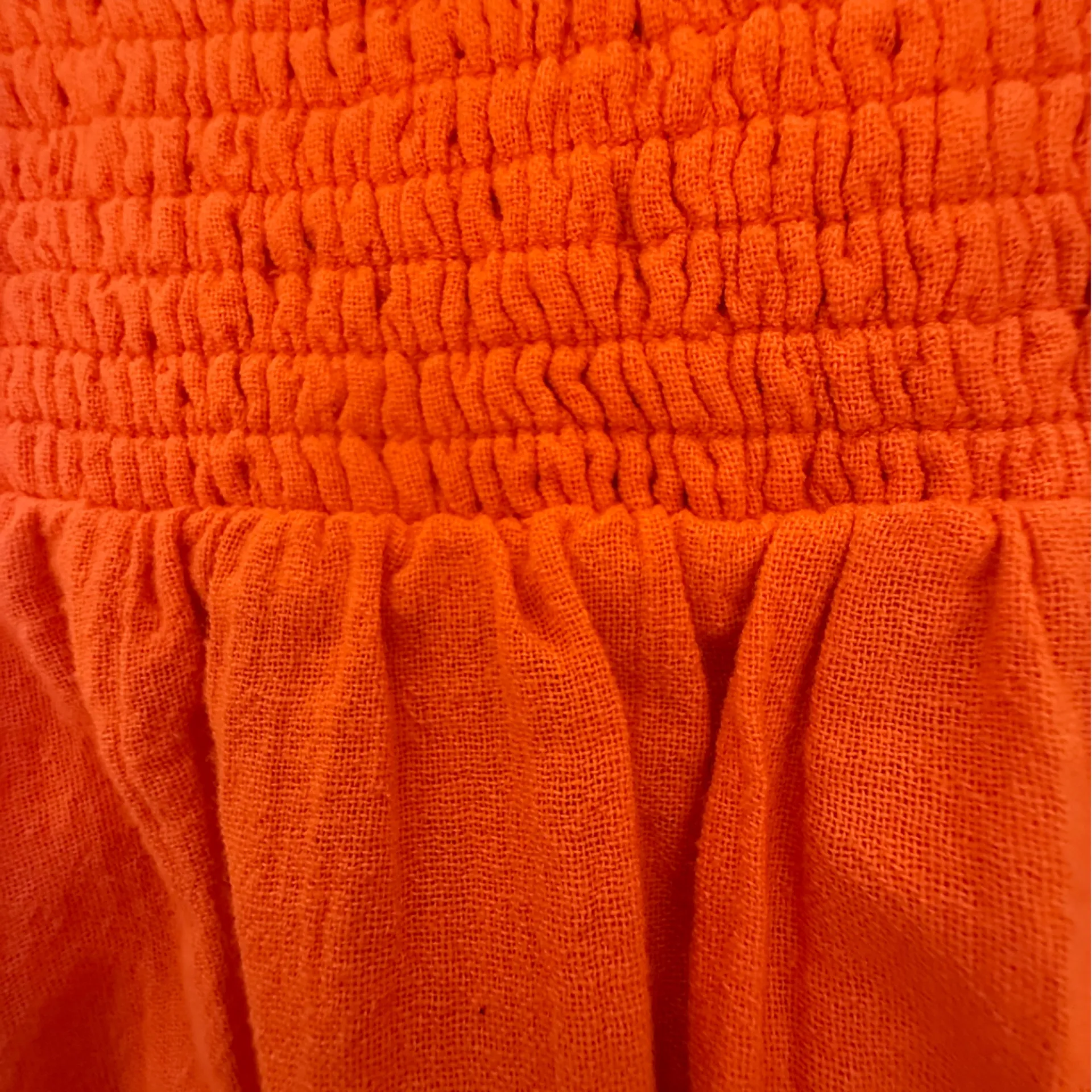 Free People Orange Smocked Elastic Waist Mini Skirt Pleated Gauze Ruffles Large - Image 5