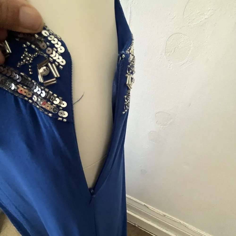 Betsy And Adam Electric Blue One Shoulder Sequin Beaded Floor Length Ball Gown 4 - Image 13