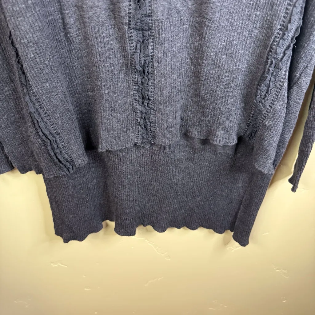 Free People Lace Road Linen‎ Blend High Low Size Small Boho Top Gray Lagenlook - Image 5