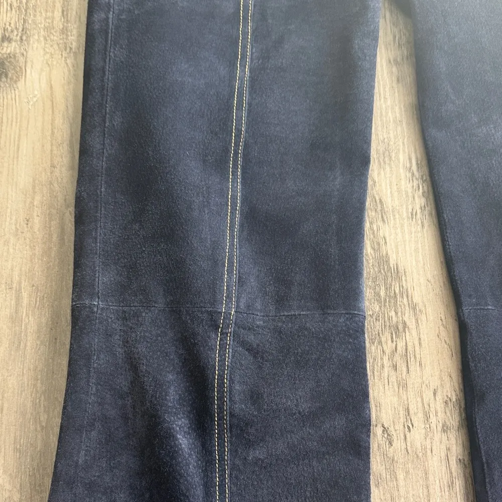 Dark Blue 100% Leather Fit and Flare Pants - Image 6