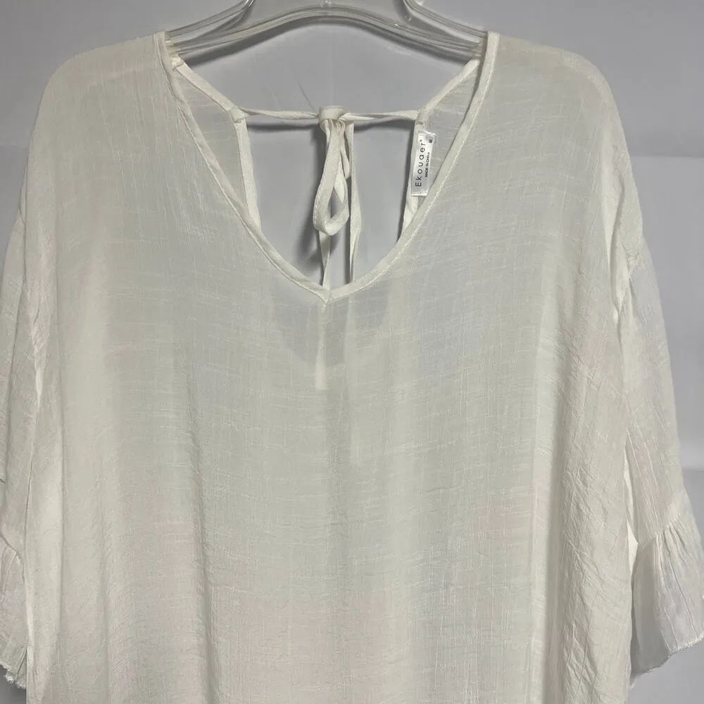 Ekouager Ruffle White Pullover Beachy Tunic/Bikini Cover Up Size Medium - Image 3